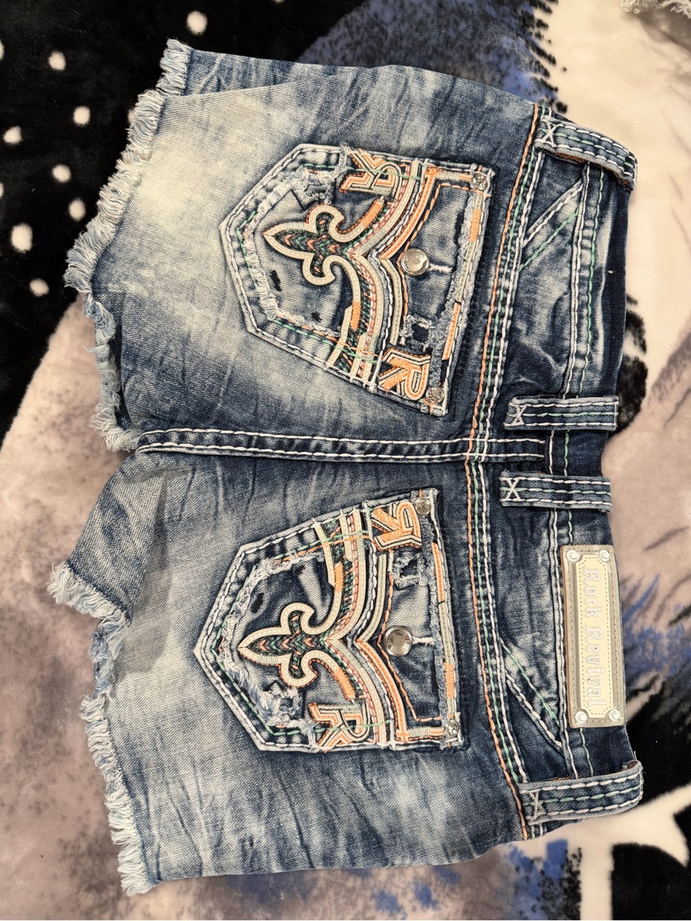 Rock Revival Blue Denim Jeans with Orange Embroidery